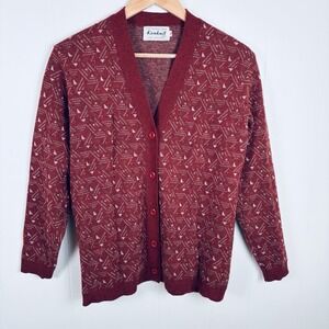 Vintage Konknit Women's 40 Small Virgin Wool Cardigan Sweater Red Button Front